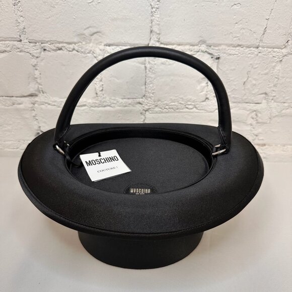 SOLD!SS23 MOSCHINO Couture Jeremy Scott Black Round Top Fedora Hat Shape Handbag - Picture 6 of 9